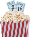 bowl of popcorn with 2 tickets