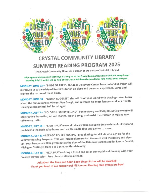 list of events for Summer Reading Club
