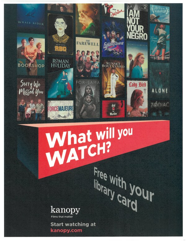 kanopy (2).jpg flyer showing various movie covers that are available on Kanopy