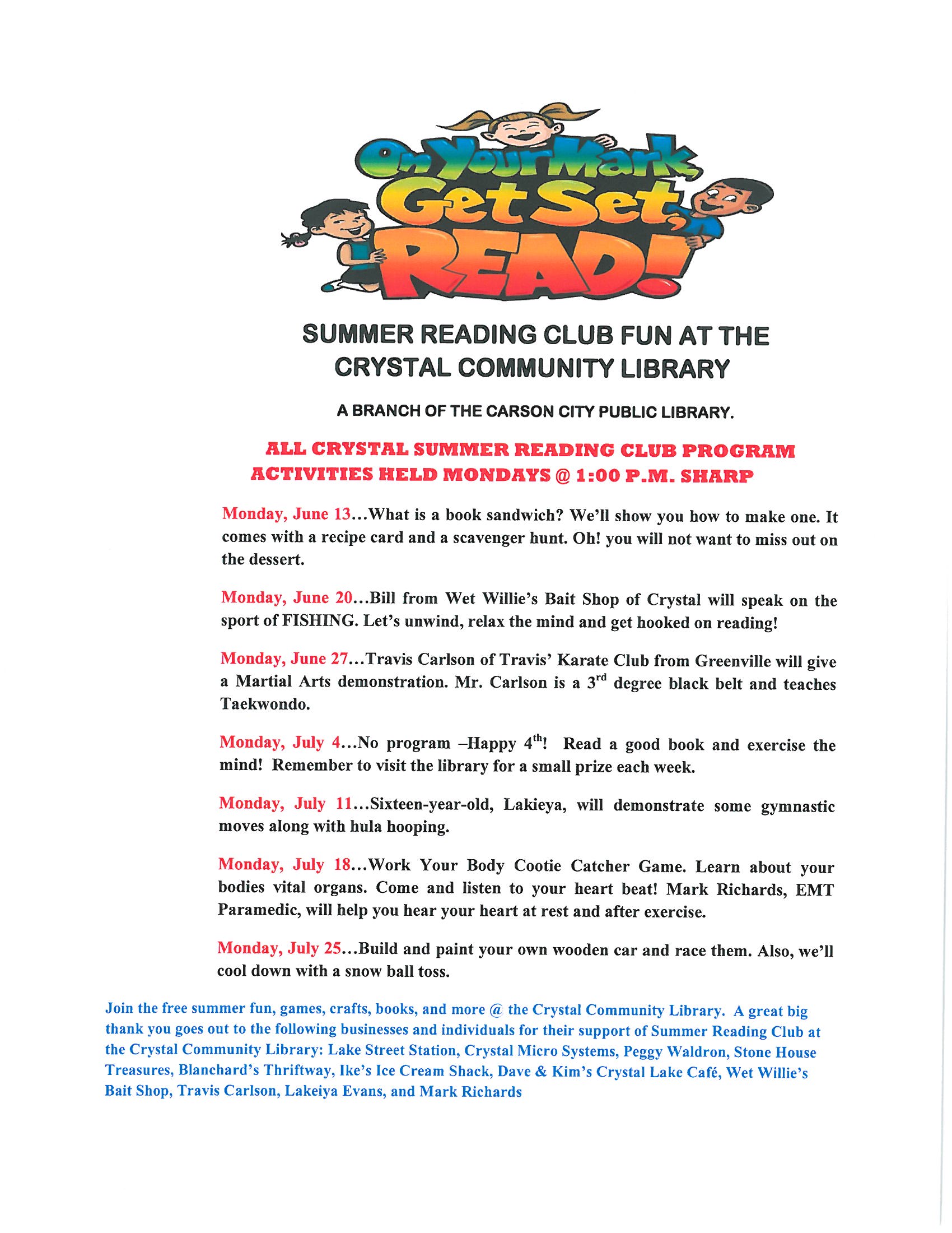 Summer Reading Schedule