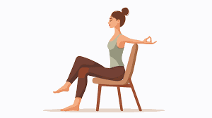 a woman sitting in a chair and practicing yoga 